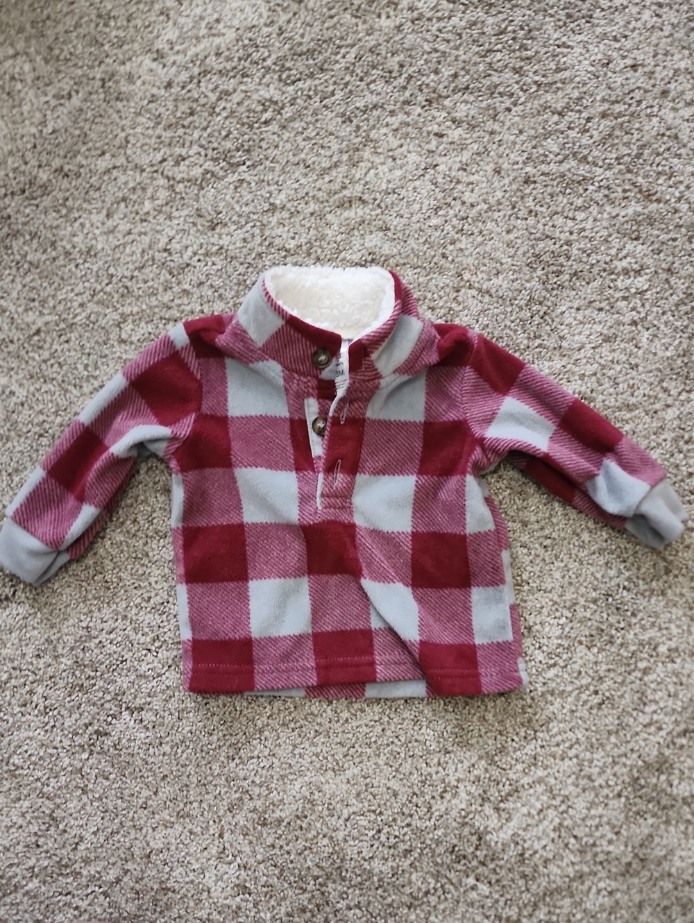 Kids Plush Buffalo Check Pullover Hoodie - Red & Gray